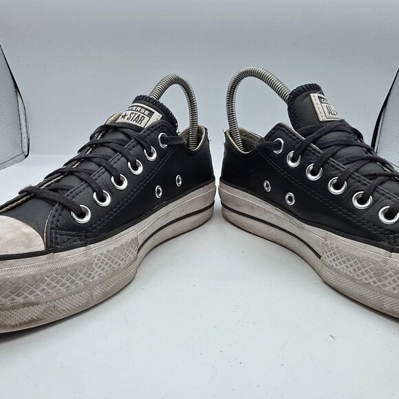 Converse All Star Women’s Size 5.5 Black Leather Low Top Sneakers Casual Shoes - Picture 3 of 13